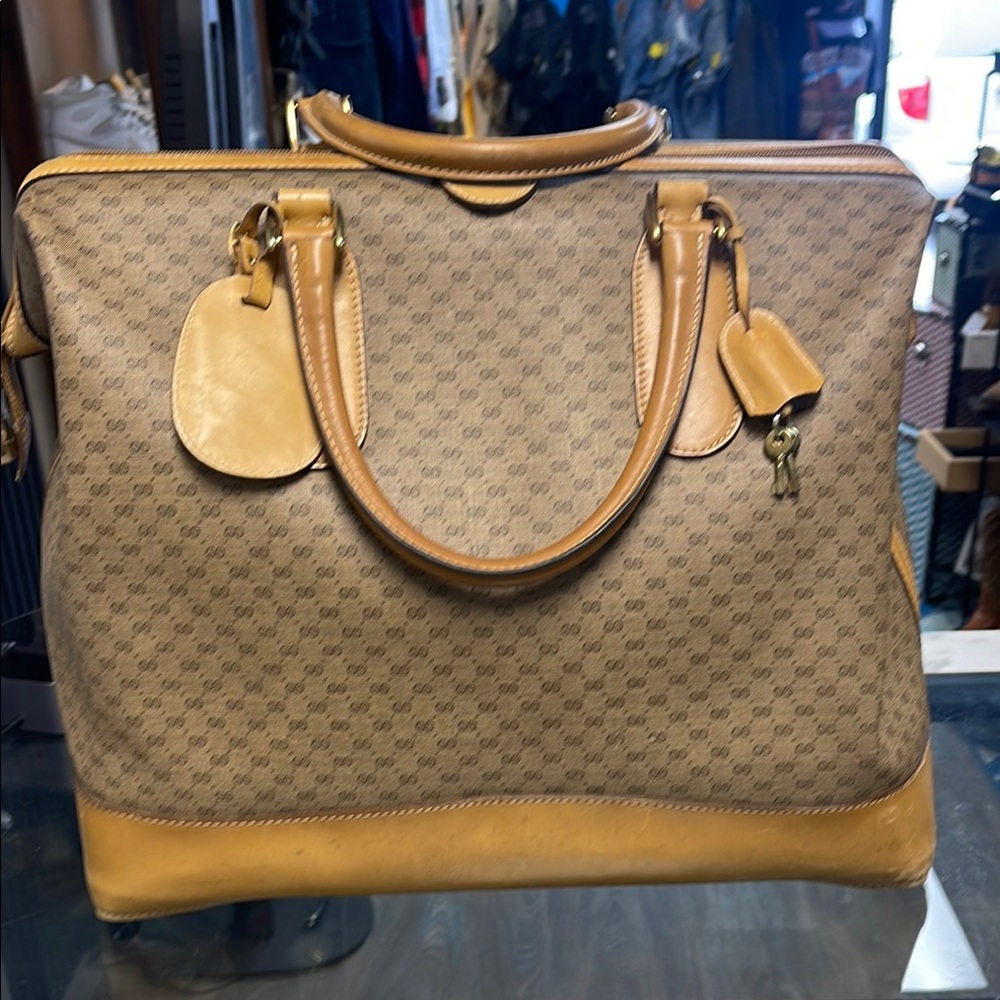 Gucci Vintage Brown Monogram Leather Tote Bag